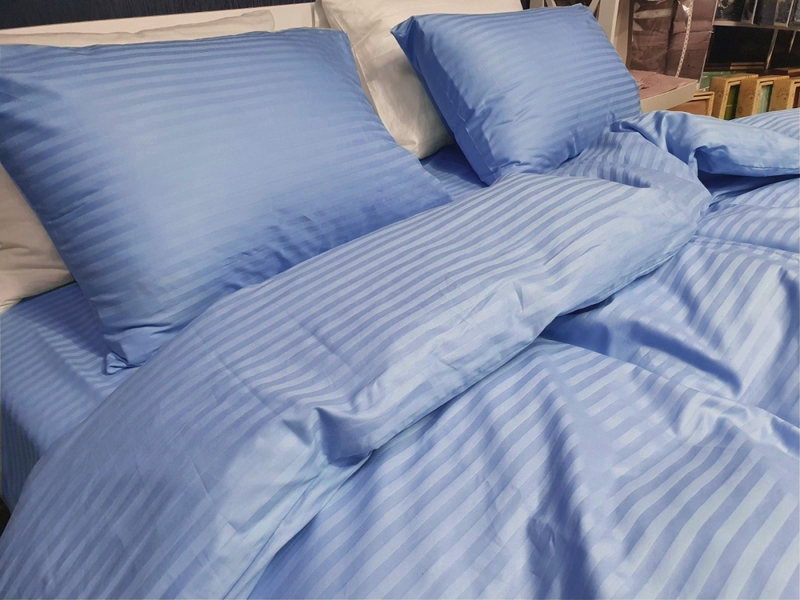Комплект постільної білизни Cornflower Blue, Страйп сатин LUX, смужка 1 см, ТМ Комфорт-текстиль - зображення 1