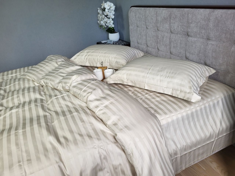 Комплект постільної білизни Stripe PREMIUM, BEIGE 2/2см - зображення 12
