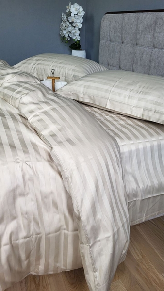 Комплект постільної білизни Stripe PREMIUM, BEIGE 2/2см - зображення 9