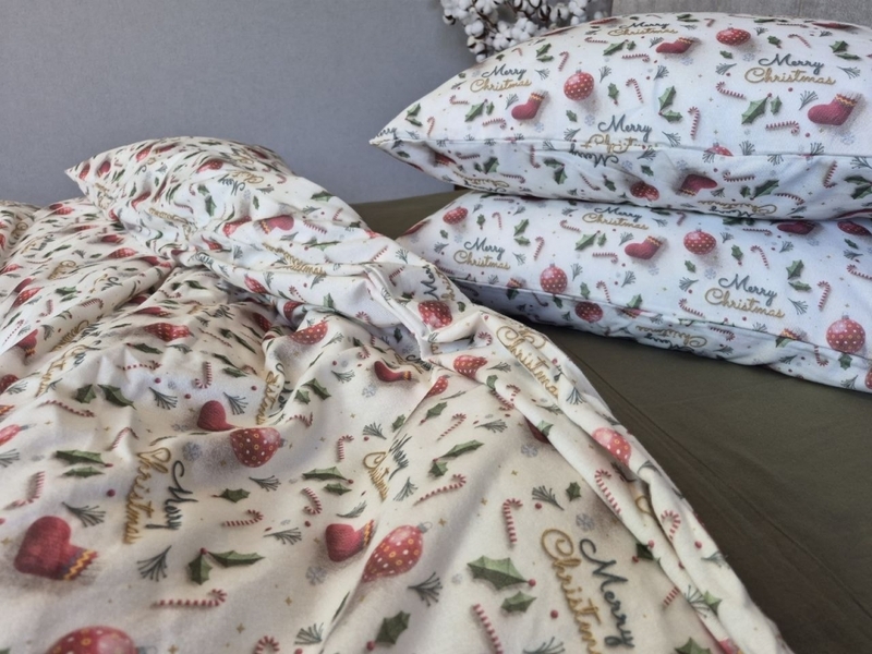Комплект постільної білизни Святковий Настрійхакі Turkish Flannel 5D Merry Christmas - зображення 5