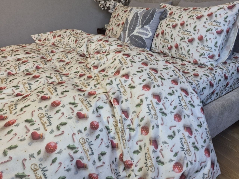 Комплект постільної білизни Святковий Настрійхакі Turkish Flannel 5D Merry Christmas - зображення 4