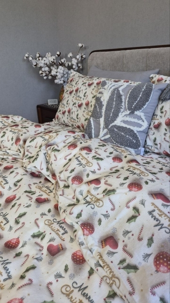 Комплект постільної білизни Святковий Настрійхакі Turkish Flannel 5D Merry Christmas - зображення 5