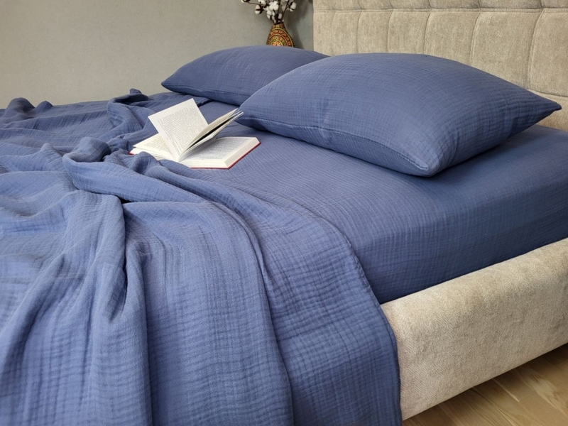 Комплект постельного белья Navy Blue, Муслин четырехслойный, 100 Хлопок, ТМ Комфорт-текстиль - изображение 4