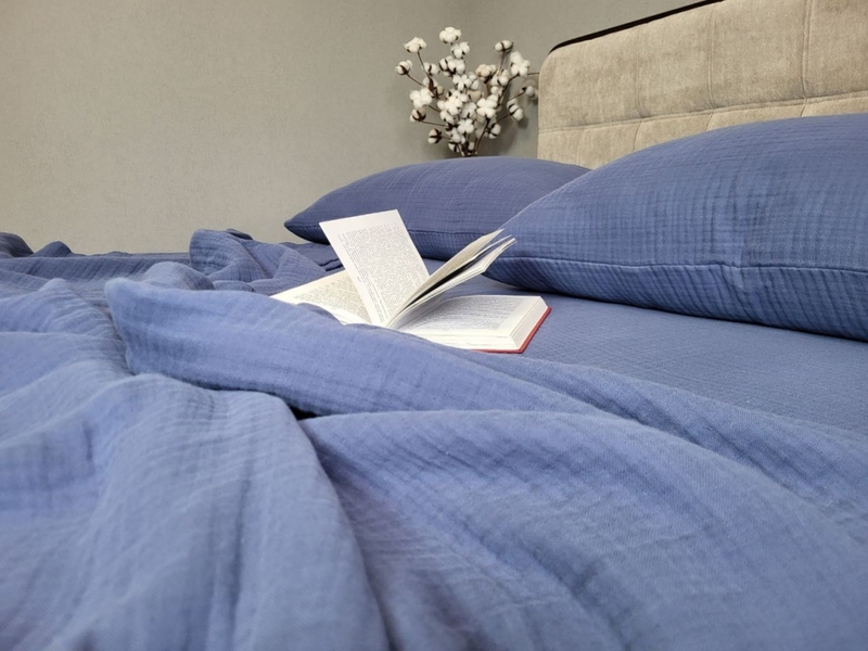 Комплект постельного белья Navy Blue, Муслин четырехслойный, 100 Хлопок, ТМ Комфорт-текстиль - изображение 7