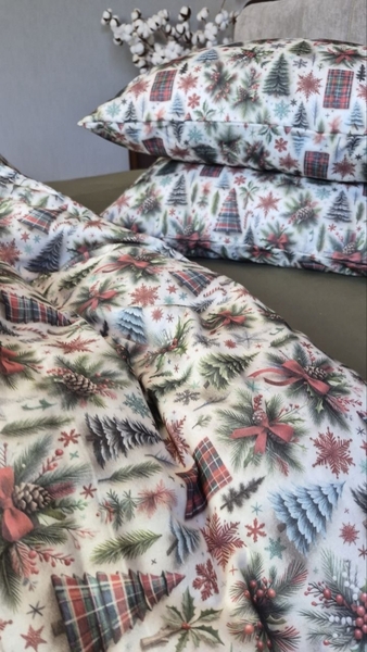 Комплект постільної білизни Ялинкихакі Turkish Flannel 5D білий з ялинками - зображення 12