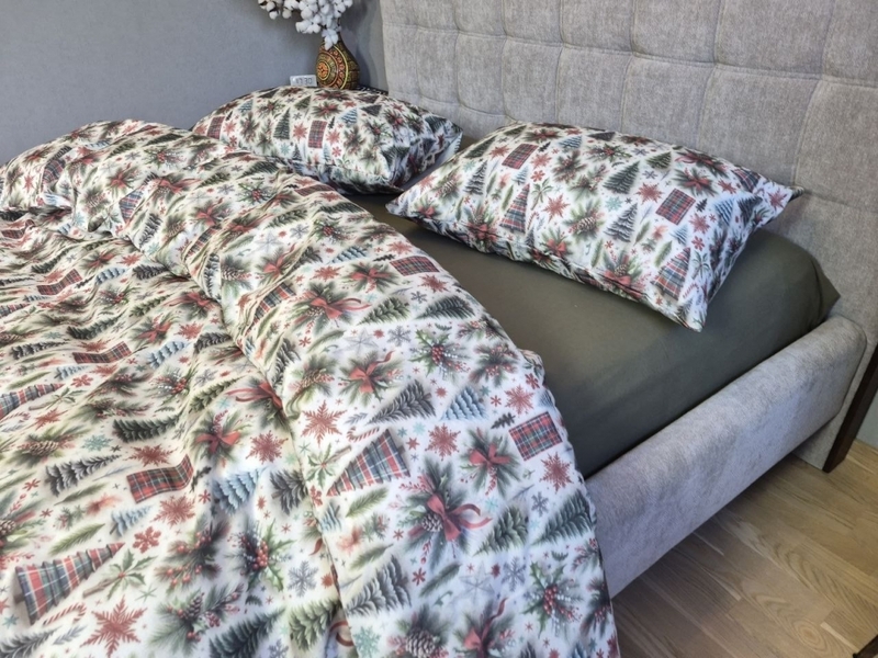 Комплект постільної білизни Ялинкихакі Turkish Flannel 5D білий з ялинками - зображення 3