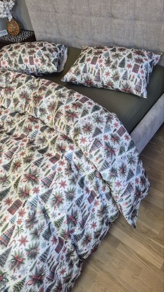 Комплект постільної білизни Ялинкихакі Turkish Flannel 5D білий з ялинками - зображення 4