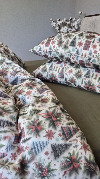 Комплект постільної білизни Ялинкихакі Turkish Flannel 5D білий з ялинками - зображення 6