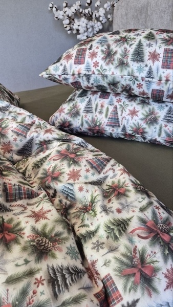 Комплект постільної білизни Ялинкихакі Turkish Flannel 5D білий з ялинками - зображення 8