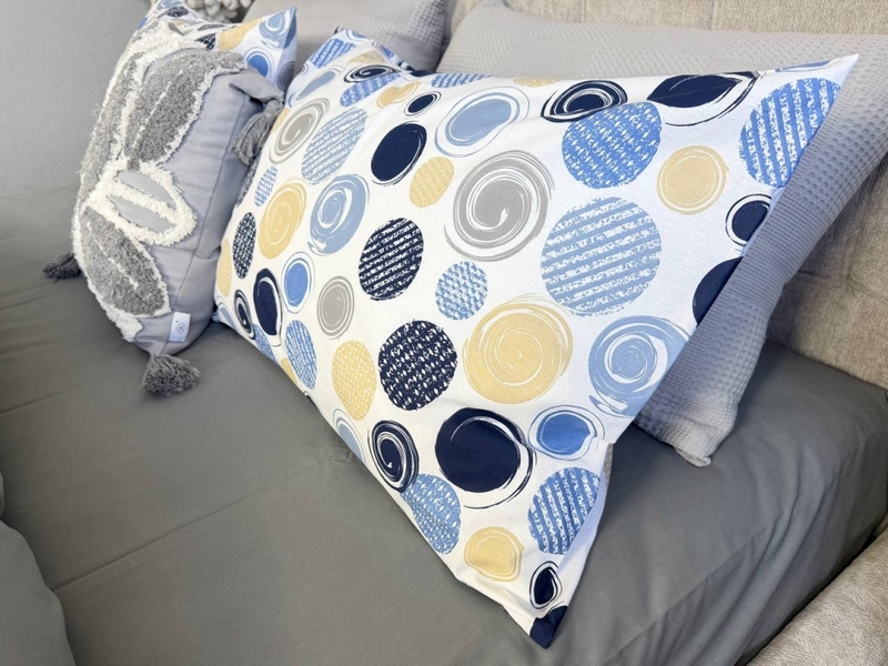 Комплект постельного белья Юлй Turkish Cotton, двусторонний, белый с яркими кругами - изображение 2